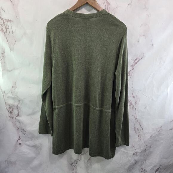 J Jill Sweater Womens XL Green Linen Blend Cardigan Army Olive Button Summer - Picture 5 of 12